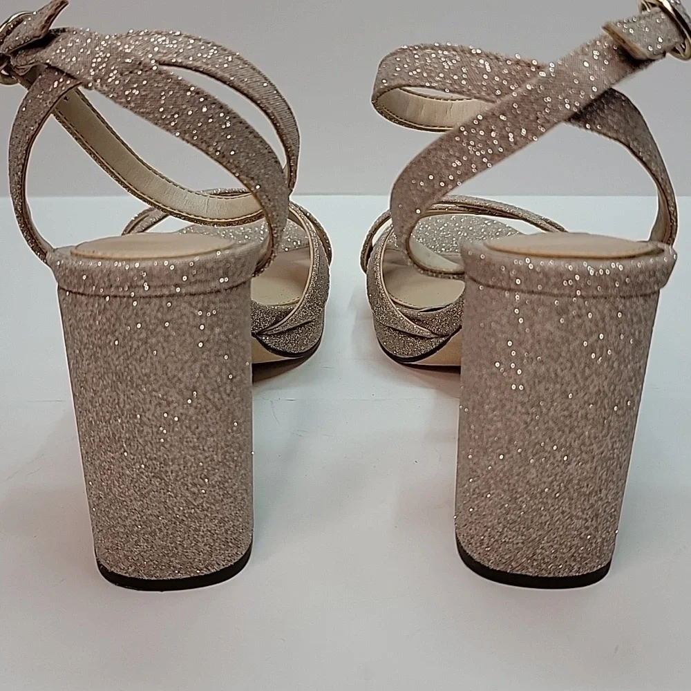 NINA NWOT GLITTER BLOCK HEEL PLATFORM SANDALS SZ 6 SPARKLE